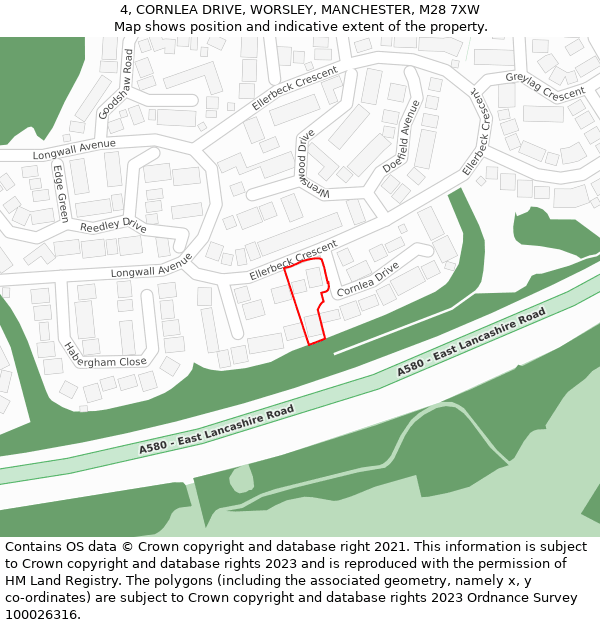 4, CORNLEA DRIVE, WORSLEY, MANCHESTER, M28 7XW: Location map and indicative extent of plot