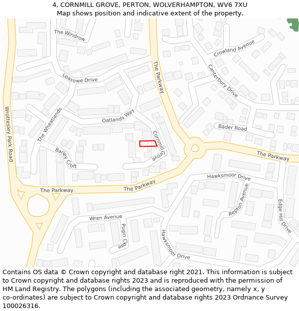 4, CORNMILL GROVE, PERTON, WOLVERHAMPTON, WV6 7XU: Location map and indicative extent of plot