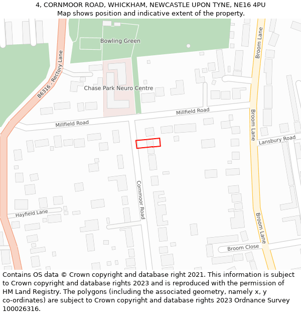 4, CORNMOOR ROAD, WHICKHAM, NEWCASTLE UPON TYNE, NE16 4PU: Location map and indicative extent of plot