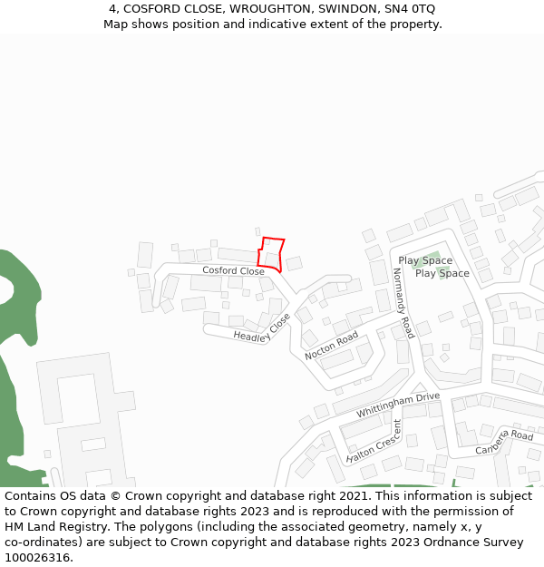 4, COSFORD CLOSE, WROUGHTON, SWINDON, SN4 0TQ: Location map and indicative extent of plot