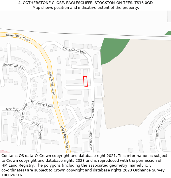 4, COTHERSTONE CLOSE, EAGLESCLIFFE, STOCKTON-ON-TEES, TS16 0GD: Location map and indicative extent of plot