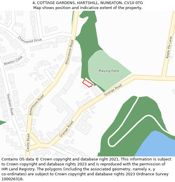 4, COTTAGE GARDENS, HARTSHILL, NUNEATON, CV10 0TG: Location map and indicative extent of plot