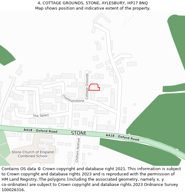 4, COTTAGE GROUNDS, STONE, AYLESBURY, HP17 8NQ: Location map and indicative extent of plot