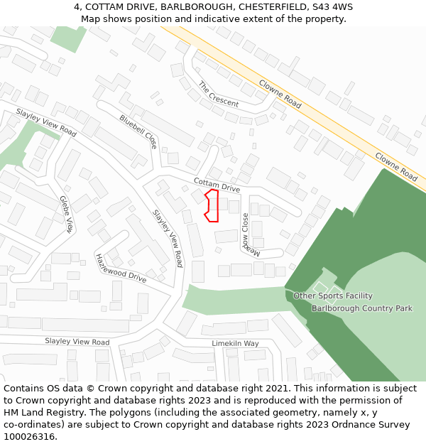 4, COTTAM DRIVE, BARLBOROUGH, CHESTERFIELD, S43 4WS: Location map and indicative extent of plot