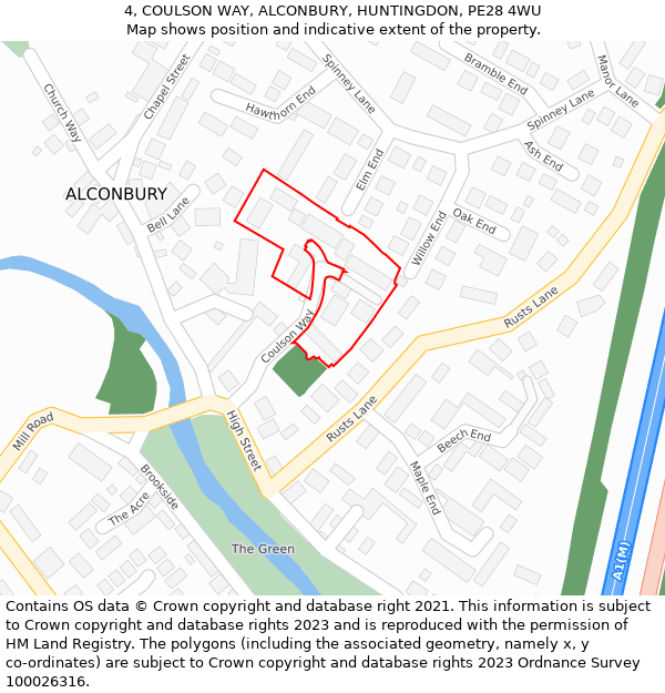 4, COULSON WAY, ALCONBURY, HUNTINGDON, PE28 4WU: Location map and indicative extent of plot