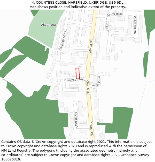 4, COUNTESS CLOSE, HAREFIELD, UXBRIDGE, UB9 6DL: Location map and indicative extent of plot