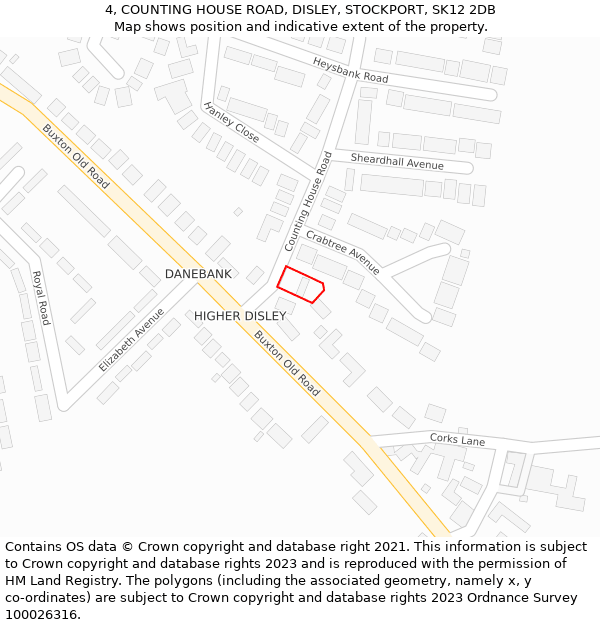 4, COUNTING HOUSE ROAD, DISLEY, STOCKPORT, SK12 2DB: Location map and indicative extent of plot