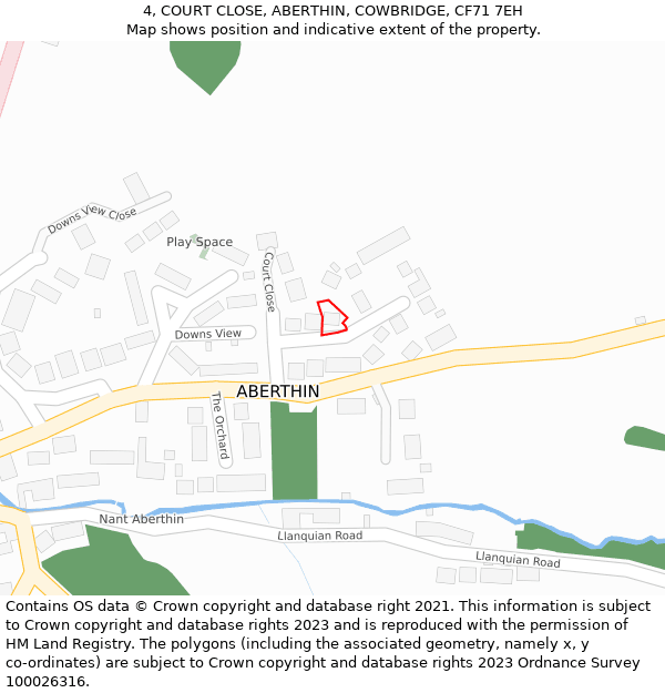 4, COURT CLOSE, ABERTHIN, COWBRIDGE, CF71 7EH: Location map and indicative extent of plot