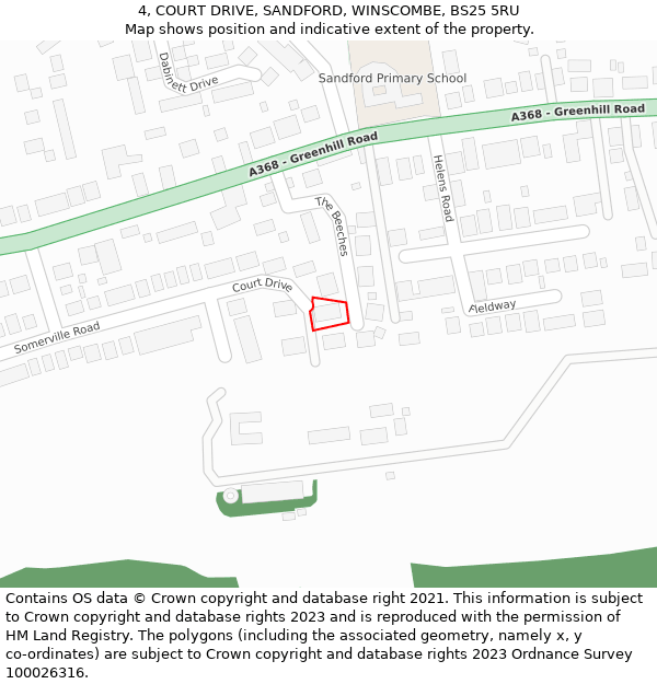 4, COURT DRIVE, SANDFORD, WINSCOMBE, BS25 5RU: Location map and indicative extent of plot