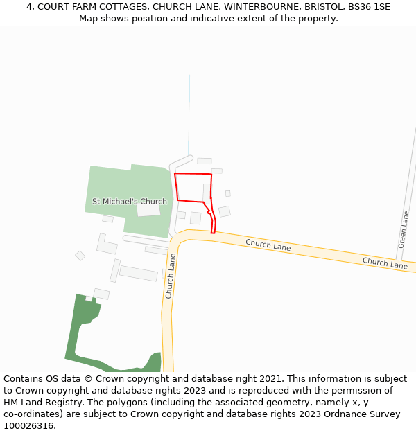 4, COURT FARM COTTAGES, CHURCH LANE, WINTERBOURNE, BRISTOL, BS36 1SE: Location map and indicative extent of plot