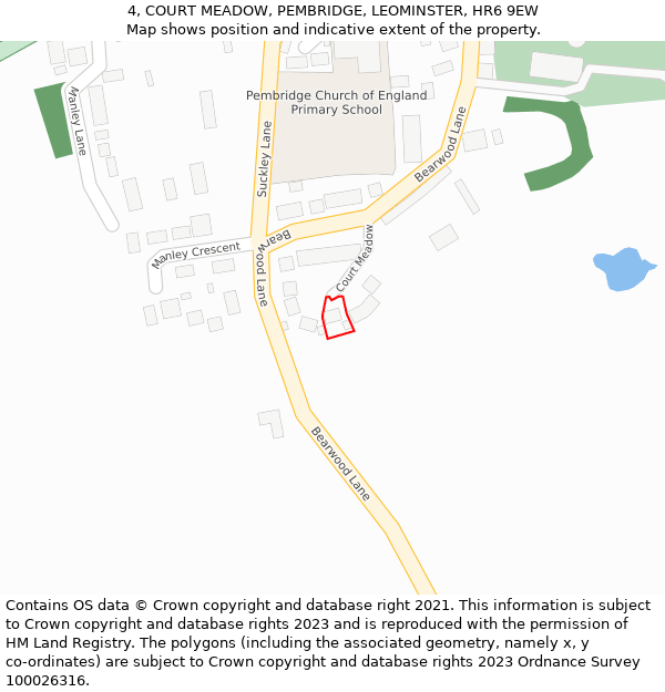 4, COURT MEADOW, PEMBRIDGE, LEOMINSTER, HR6 9EW: Location map and indicative extent of plot