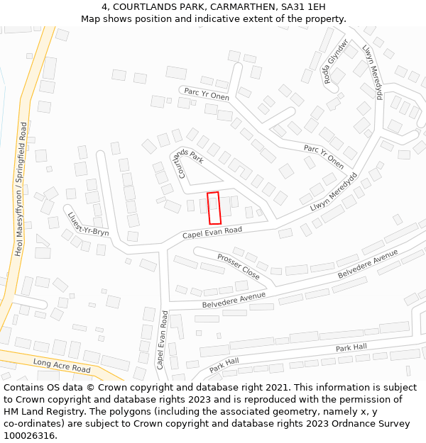 4, COURTLANDS PARK, CARMARTHEN, SA31 1EH: Location map and indicative extent of plot