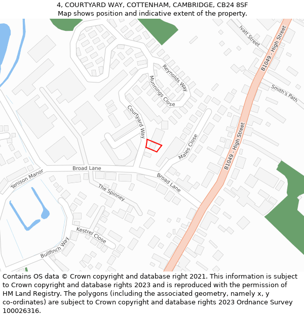 4, COURTYARD WAY, COTTENHAM, CAMBRIDGE, CB24 8SF: Location map and indicative extent of plot