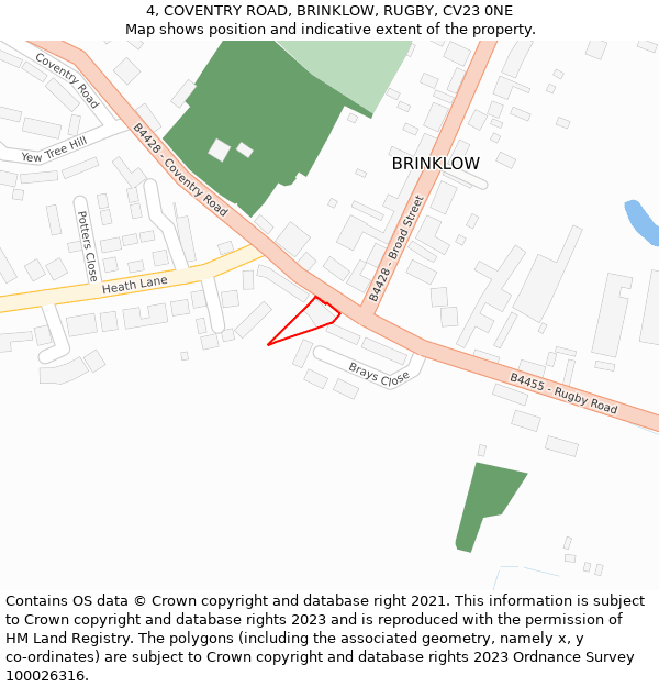 4, COVENTRY ROAD, BRINKLOW, RUGBY, CV23 0NE: Location map and indicative extent of plot