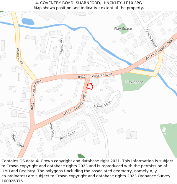 4, COVENTRY ROAD, SHARNFORD, HINCKLEY, LE10 3PG: Location map and indicative extent of plot