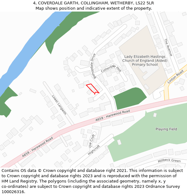 4, COVERDALE GARTH, COLLINGHAM, WETHERBY, LS22 5LR: Location map and indicative extent of plot