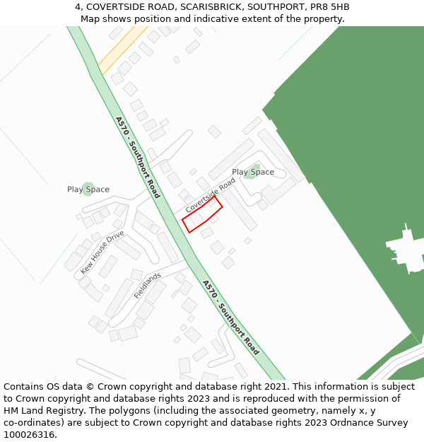 4, COVERTSIDE ROAD, SCARISBRICK, SOUTHPORT, PR8 5HB: Location map and indicative extent of plot