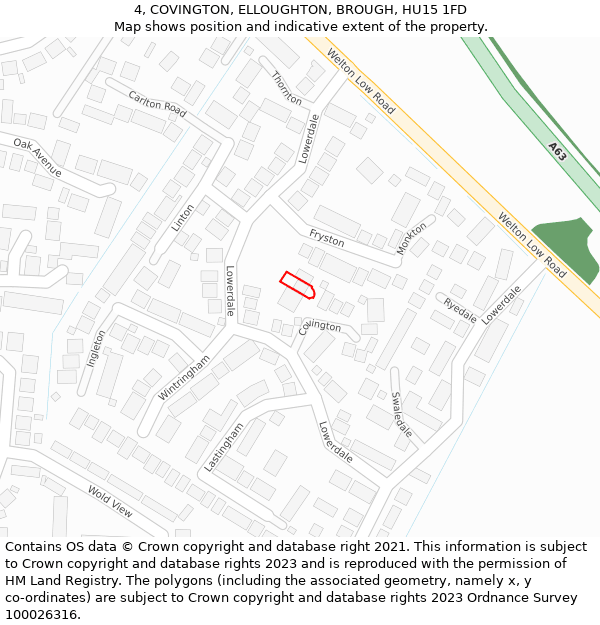 4, COVINGTON, ELLOUGHTON, BROUGH, HU15 1FD: Location map and indicative extent of plot