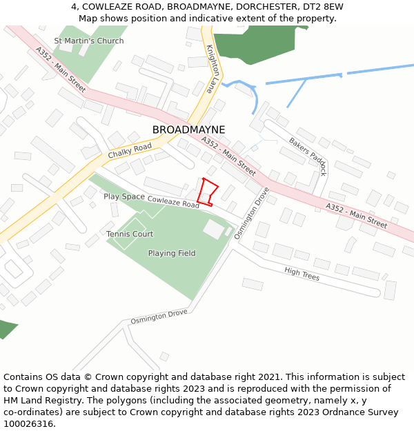 4, COWLEAZE ROAD, BROADMAYNE, DORCHESTER, DT2 8EW: Location map and indicative extent of plot