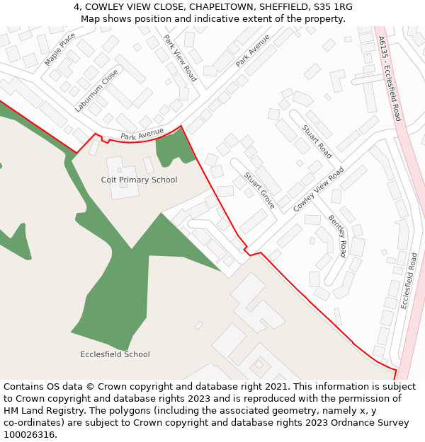 4, COWLEY VIEW CLOSE, CHAPELTOWN, SHEFFIELD, S35 1RG: Location map and indicative extent of plot