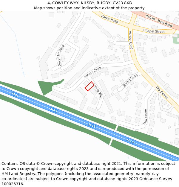 4, COWLEY WAY, KILSBY, RUGBY, CV23 8XB: Location map and indicative extent of plot