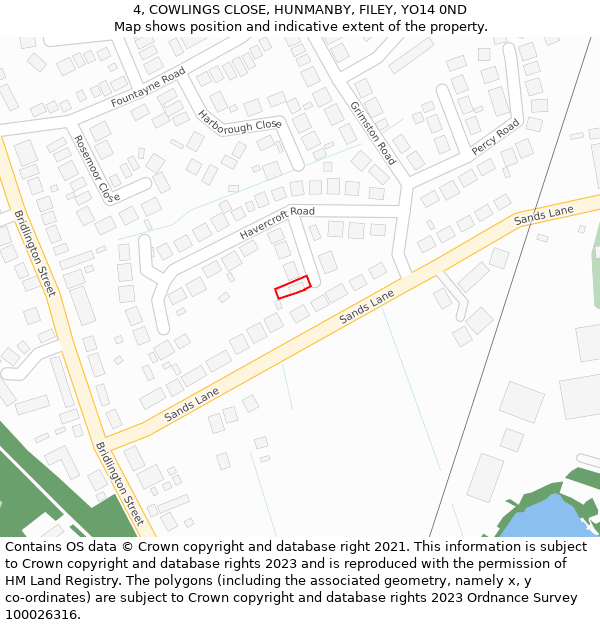 4, COWLINGS CLOSE, HUNMANBY, FILEY, YO14 0ND: Location map and indicative extent of plot