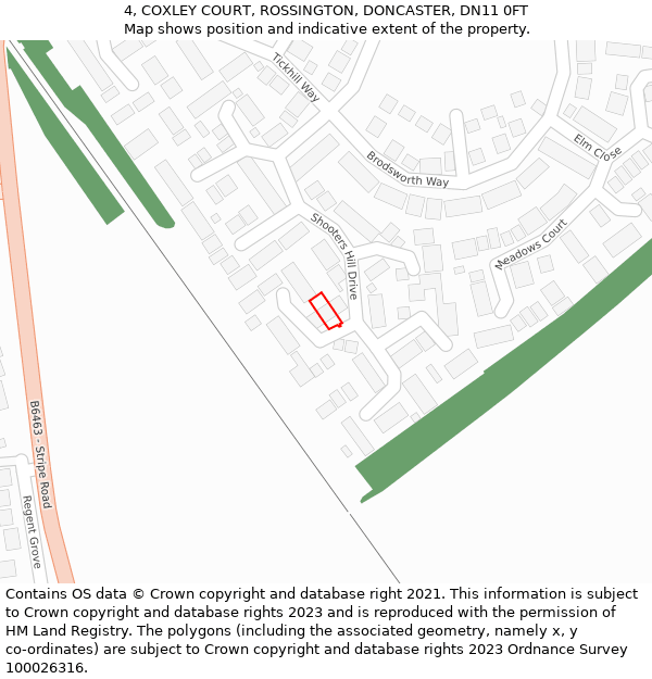 4, COXLEY COURT, ROSSINGTON, DONCASTER, DN11 0FT: Location map and indicative extent of plot
