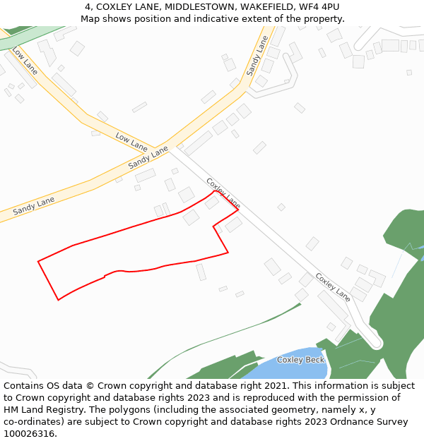 4, COXLEY LANE, MIDDLESTOWN, WAKEFIELD, WF4 4PU: Location map and indicative extent of plot