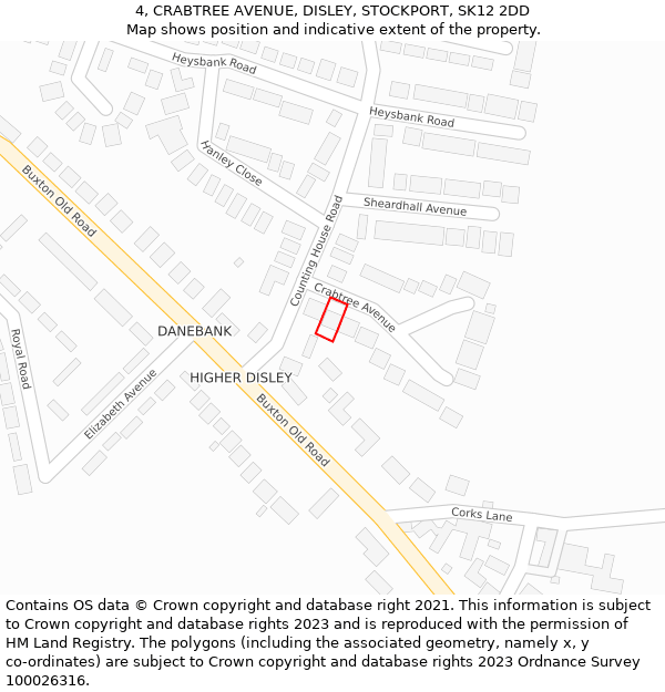 4, CRABTREE AVENUE, DISLEY, STOCKPORT, SK12 2DD: Location map and indicative extent of plot