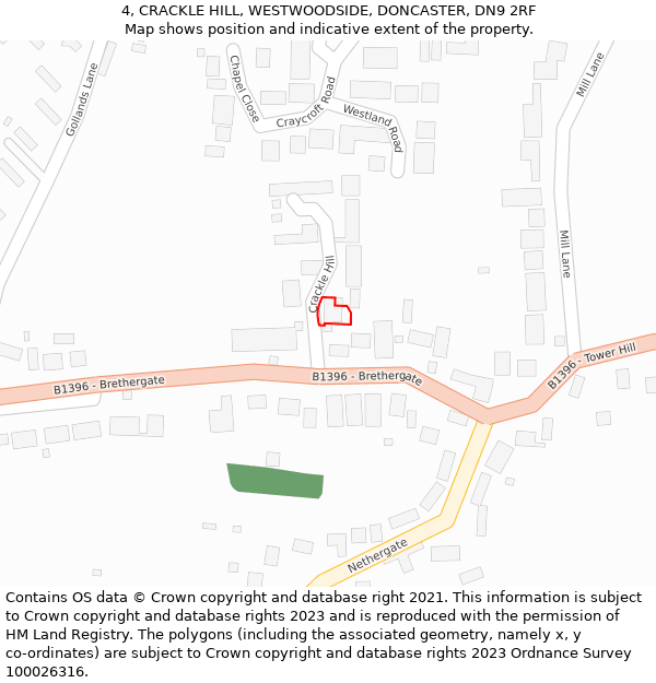 4, CRACKLE HILL, WESTWOODSIDE, DONCASTER, DN9 2RF: Location map and indicative extent of plot