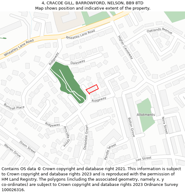 4, CRACOE GILL, BARROWFORD, NELSON, BB9 8TD: Location map and indicative extent of plot