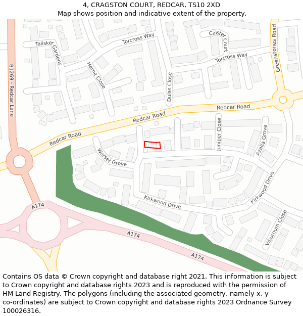 4, CRAGSTON COURT, REDCAR, TS10 2XD: Location map and indicative extent of plot