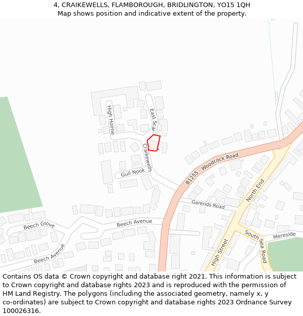 4, CRAIKEWELLS, FLAMBOROUGH, BRIDLINGTON, YO15 1QH: Location map and indicative extent of plot