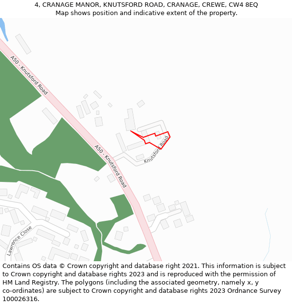 4, CRANAGE MANOR, KNUTSFORD ROAD, CRANAGE, CREWE, CW4 8EQ: Location map and indicative extent of plot