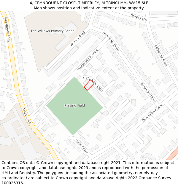 4, CRANBOURNE CLOSE, TIMPERLEY, ALTRINCHAM, WA15 6LR: Location map and indicative extent of plot