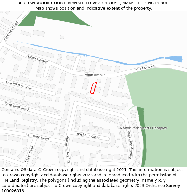 4, CRANBROOK COURT, MANSFIELD WOODHOUSE, MANSFIELD, NG19 8UF: Location map and indicative extent of plot