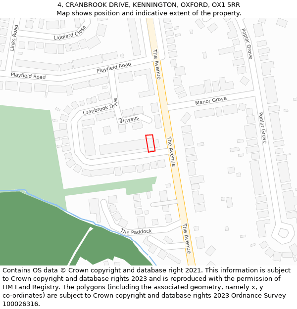 4, CRANBROOK DRIVE, KENNINGTON, OXFORD, OX1 5RR: Location map and indicative extent of plot