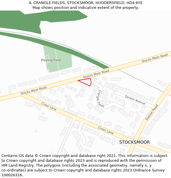 4, CRANGLE FIELDS, STOCKSMOOR, HUDDERSFIELD, HD4 6YE: Location map and indicative extent of plot