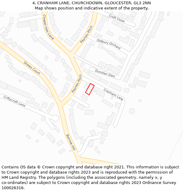 4, CRANHAM LANE, CHURCHDOWN, GLOUCESTER, GL3 2NN: Location map and indicative extent of plot