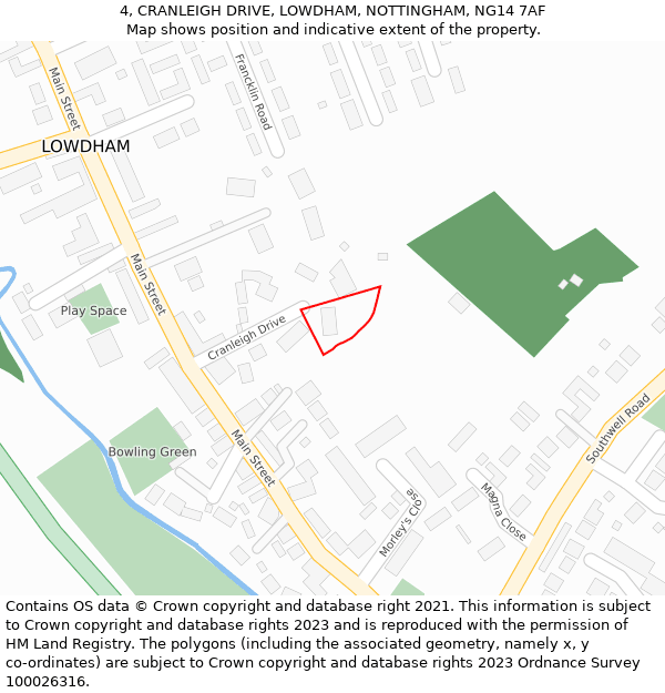 4, CRANLEIGH DRIVE, LOWDHAM, NOTTINGHAM, NG14 7AF: Location map and indicative extent of plot