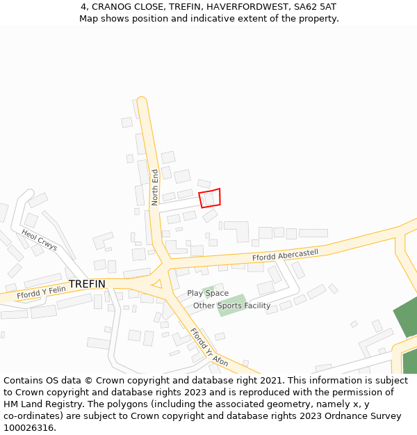 4, CRANOG CLOSE, TREFIN, HAVERFORDWEST, SA62 5AT: Location map and indicative extent of plot