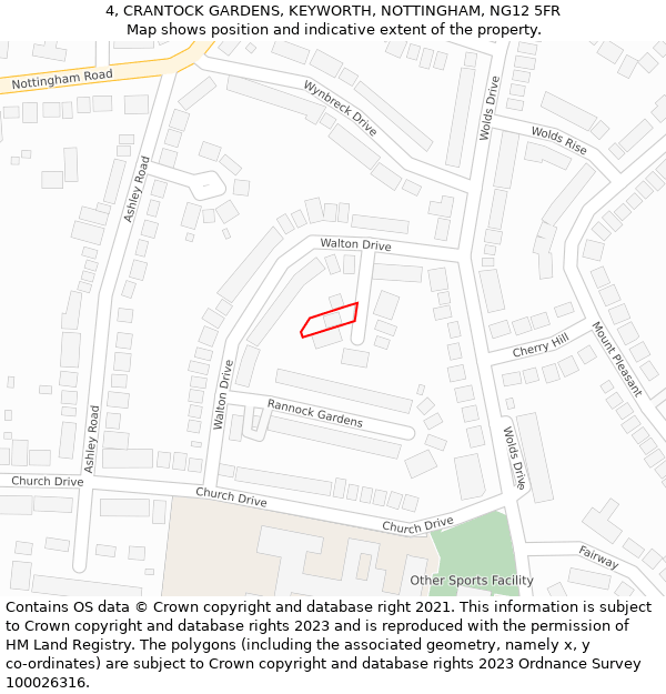 4, CRANTOCK GARDENS, KEYWORTH, NOTTINGHAM, NG12 5FR: Location map and indicative extent of plot