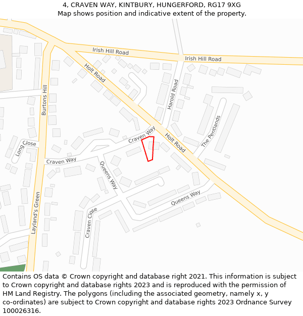 4, CRAVEN WAY, KINTBURY, HUNGERFORD, RG17 9XG: Location map and indicative extent of plot