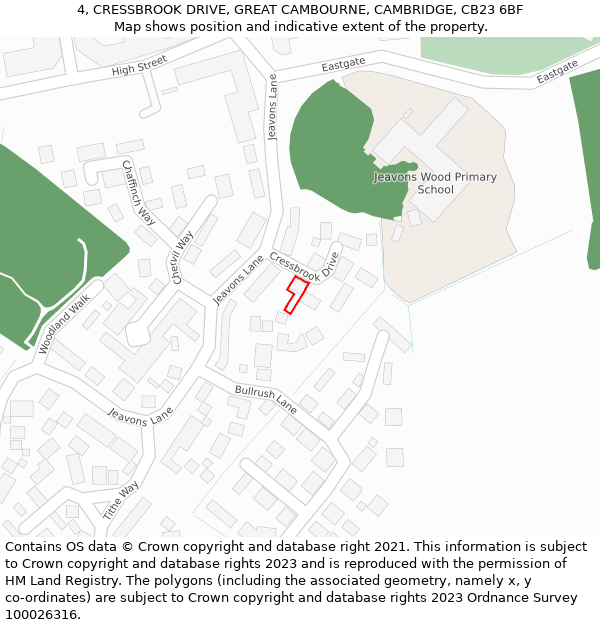 4, CRESSBROOK DRIVE, GREAT CAMBOURNE, CAMBRIDGE, CB23 6BF: Location map and indicative extent of plot