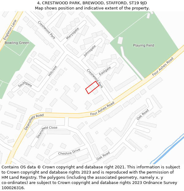 4, CRESTWOOD PARK, BREWOOD, STAFFORD, ST19 9JD: Location map and indicative extent of plot