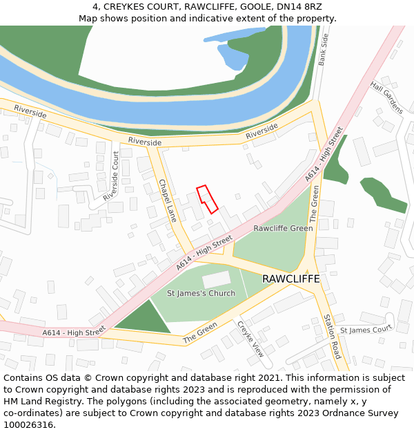 4, CREYKES COURT, RAWCLIFFE, GOOLE, DN14 8RZ: Location map and indicative extent of plot