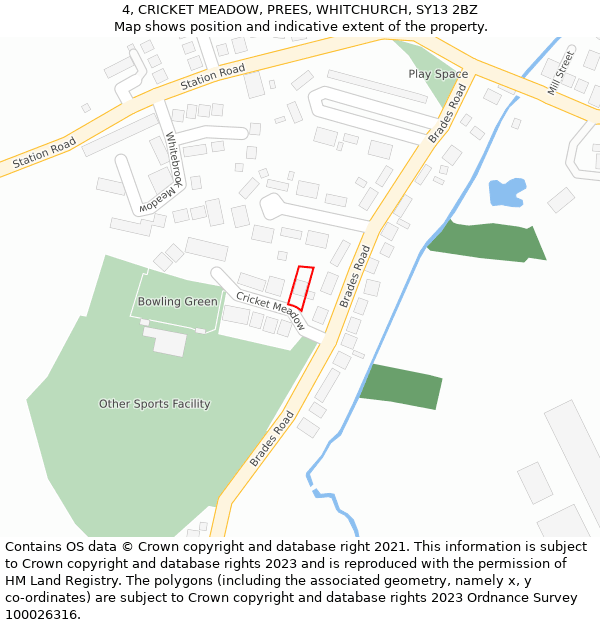 4, CRICKET MEADOW, PREES, WHITCHURCH, SY13 2BZ: Location map and indicative extent of plot