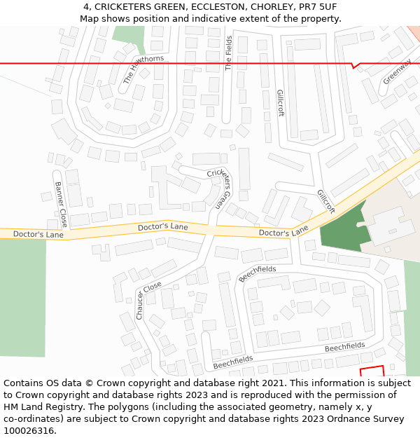 4, CRICKETERS GREEN, ECCLESTON, CHORLEY, PR7 5UF: Location map and indicative extent of plot