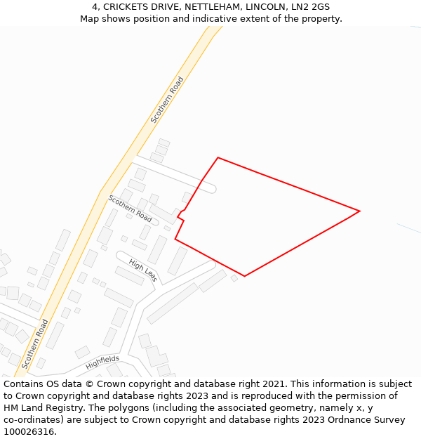 4, CRICKETS DRIVE, NETTLEHAM, LINCOLN, LN2 2GS: Location map and indicative extent of plot