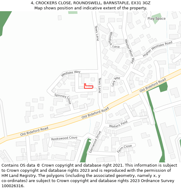 4, CROCKERS CLOSE, ROUNDSWELL, BARNSTAPLE, EX31 3GZ: Location map and indicative extent of plot